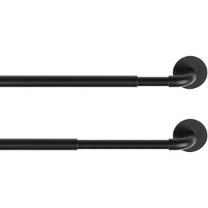 KXLife 2 Pack Adjustable Sticky Self Adhesive 3/8 Inch Sash Curtain Rod for Metal, Wood Doors, 17 to 28 Inch Multi-Use Cafe Sidelight Sash Rods for Door Panels, Windows, Bathroom, (Black,Set of 2)