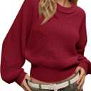 Saodimallsu Womens Batwing Long Sleeve Sweaters Casual Crewneck Loose Chunky Knit Fall Pullover Tops (L)
