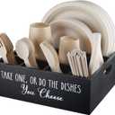 ALELION Paper Plate Dispenser for Countertop - Wooden Utensil Holder Organizer for Party - Silverware Caddy for Plate, Cup, Fork, Spoon - Cutlery Holder with Handles for Kitchen Camping Buffet