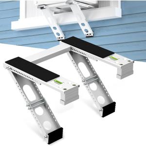 Air Conditioner Support Bracket: Heavy Duty with 2 Arms, Up to 220 lbs, Universal Window Units for 5,000 to 24,000 BTU, Anti-Slip AC Window Bracket with Level Indicator