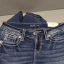 Miss Me Women's Muted X Embellished Faux Flap Pockets Mid-Rise Bootcut Jeans (28W x 34L, Vintage Blue)