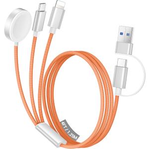 Temdan for Travel Vacation Essentials,3 in 2 USB C Cable for Apple Watch Charger/iPhone 17 Charger,Multi Charging Cable Cord,Camping Essentials,Designed for iWatch &iPhone 16-12-4FT Orange