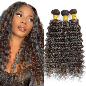 Bundles Human Hair P4/GREY 10 12 14 Inch Deep Wave Human Hair Bundles Highlight Chocolate mix Grey Unprocessed Brazilian Virgin Quick Weave Hair for Black Women