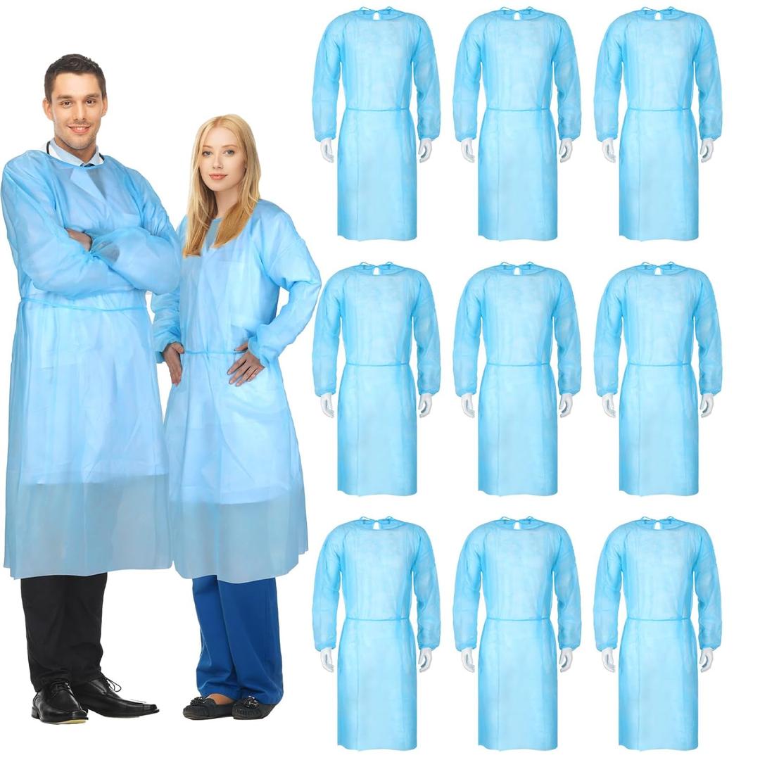 Xuhal 150 Pack Disposable Isolation Gowns PPE Gowns Disposable Bulk Fully Closed Double Tie Back Elastic Cuffs for Home Isolation, Labs, Dental, Beauty Agencies, Tattoo Practices, Unisex (Blue)