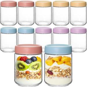 KEYWING 12 Pack Overnight Oats Containers With Lids, 16 oz Wide Mouth Mason Jars with Airtight Lids, Meal Prep Containers Food Storage Glass Jars in Bulk for Snack Yogurt Salad Spice Cereal