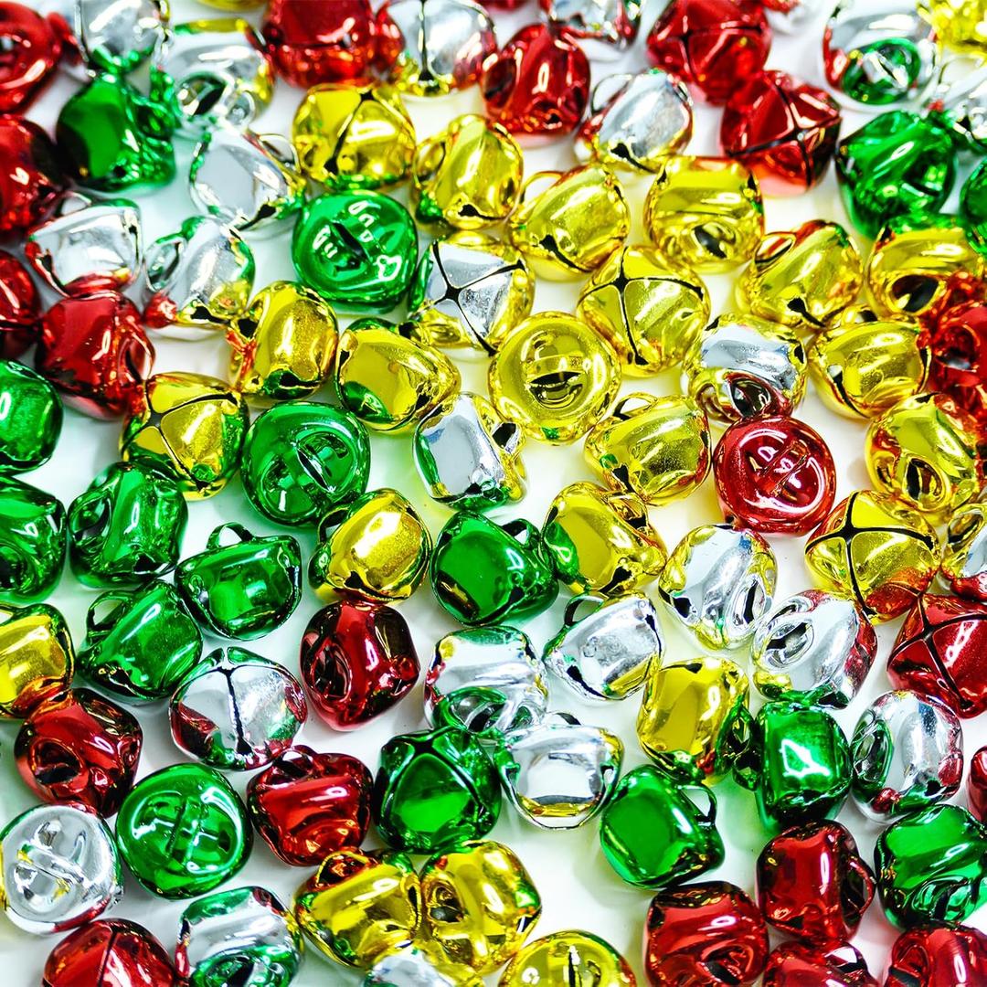 NUMONE 100 Pieces Christmas Jingle Bells for Crafts,Colorful Jingle Bells with Loud Sound,4 Colors Mixed Craft Bell Bulk for Christmas Home Pet Decorations for Festival Wedding Birthday(1 inch)
