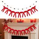2 Pcs Christmas Vintage Velvet Bow Bell Garland 6.5 ft Pre-Strung Christmas Bell Banner Red Velvet Ribbons Indoor Retro Brass Bells Classic Xmas Mantle Decor for Fireplace Door Home Office Farmhouse