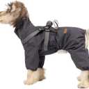 Four-Legged Full Body Coverage Dog Raincoat for Small Medium Dogs, Waterproof Doggy Rain Coat with Harness Built in, All Weather 4-Legs Dog Jacket with Reflective Strip & Back Zipper (Grey, S)