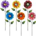 6 Pcs 22'' Metal Flower Garden Stakes, Outdoor Decor Stakes for Spring Decor, Rust and Weather Resistant Flowers with Shaking Head Yard Art for Outdoor Lawn Patio Pathway Decorations
