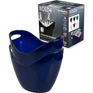 Ice Bucket, Shatterproof Double Wall Insulated, 2.11 Gallon (8L), Plastic with Handles, 2 Pack (Blue)