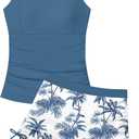 Girls Tankini Swimsuit 2 Piece Bathing Suits for Girls Square Collar Swim Tank Top and Drawstring Bottoms for 17-18Y