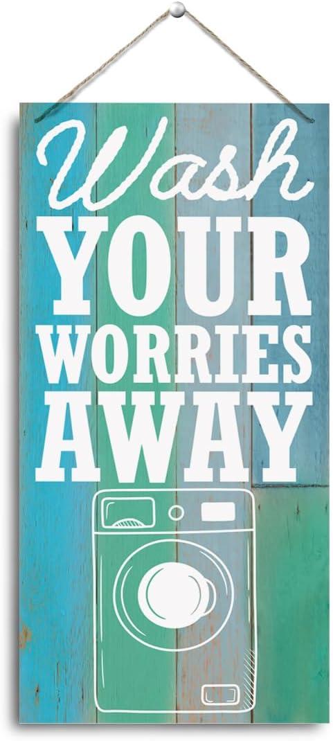 Funny Bathroom Wooden Decor, Wash Your Worries Away, Funny Bathroom Wall Decor, Inspirational Restroom Guest Washroom Decoration, Toilet Washroom Hanging Plaque Sign, 11.8 * 5.9 Inch