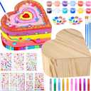 2 Pack Paint Your Own Wooden Jewelry Box DIY Crafts Kits Treasure Box Craft Kit Arts and Crafts for Kids Ages 3-12 Creative Activity Toys Birthday Gifts Valentines Mother's Day Party Favors (Heart)
