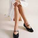 CouieCuies Women's Mary Jane Flats Round Toe Ballet Flats Adjustable Strap Comfortable Business Casual Mary Janes Dress Shoes (8.5, Black)