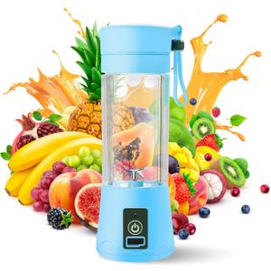 Portable Blender - Compact and USB Rechargeable Personal Travel Blenders for Smoothies, Shakes and Ice - Mini Fruit Juice Mixing Shaker Bottle - 380ml, Blue