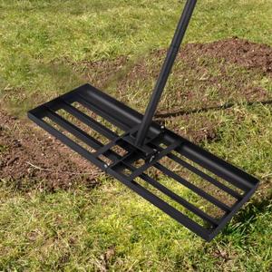 Luvenia Lawn Leveling Rake,Stainless Steel 28"x10" Folding Lawn Leveler,75" Adjustable Rubber Handle,Leveling Rake for Garden, Golf Lawn and Farm