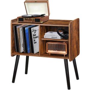 Record Player Stand with Vinyl Record Storage, Mid-Century Turntable Stand for Living Room Bedroom Office, Record Player Table, Vinyl Holder Holds up to 100 Albums, Rustic Brown