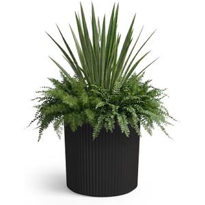 Mayne Haven 12in Round Fluted Modern Planter, Black