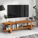 HollyHOME Bamboo TV Stand with Storage for TVs up to 65'', Modern Entertainment Center with 2 Open Shelf, Accent TV Media Console Table for Living Room, Bedroom, 55"(L), Walnut