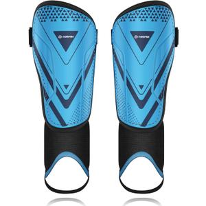 Upgraded Soccer Shin Guards for Kids Youth Adults, CE Certified AirsFish Shin Guard Sleeves Protection Gear for Boys Girls Soccer Games EVA Cushion Reduce Shocks and Injuries (Small, Blue)