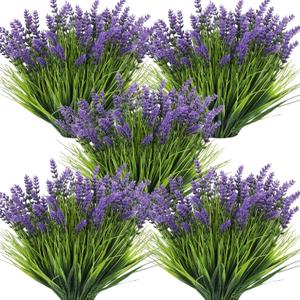 Zeyune 36 Bundles Artificial Plants Outdoor Fake Monkey Grass with Flowers Greenery UV Resistant Faux Outdoor Plants Plastic Flowers for Garden Office Patio Pathway Outside Decor(Purple)