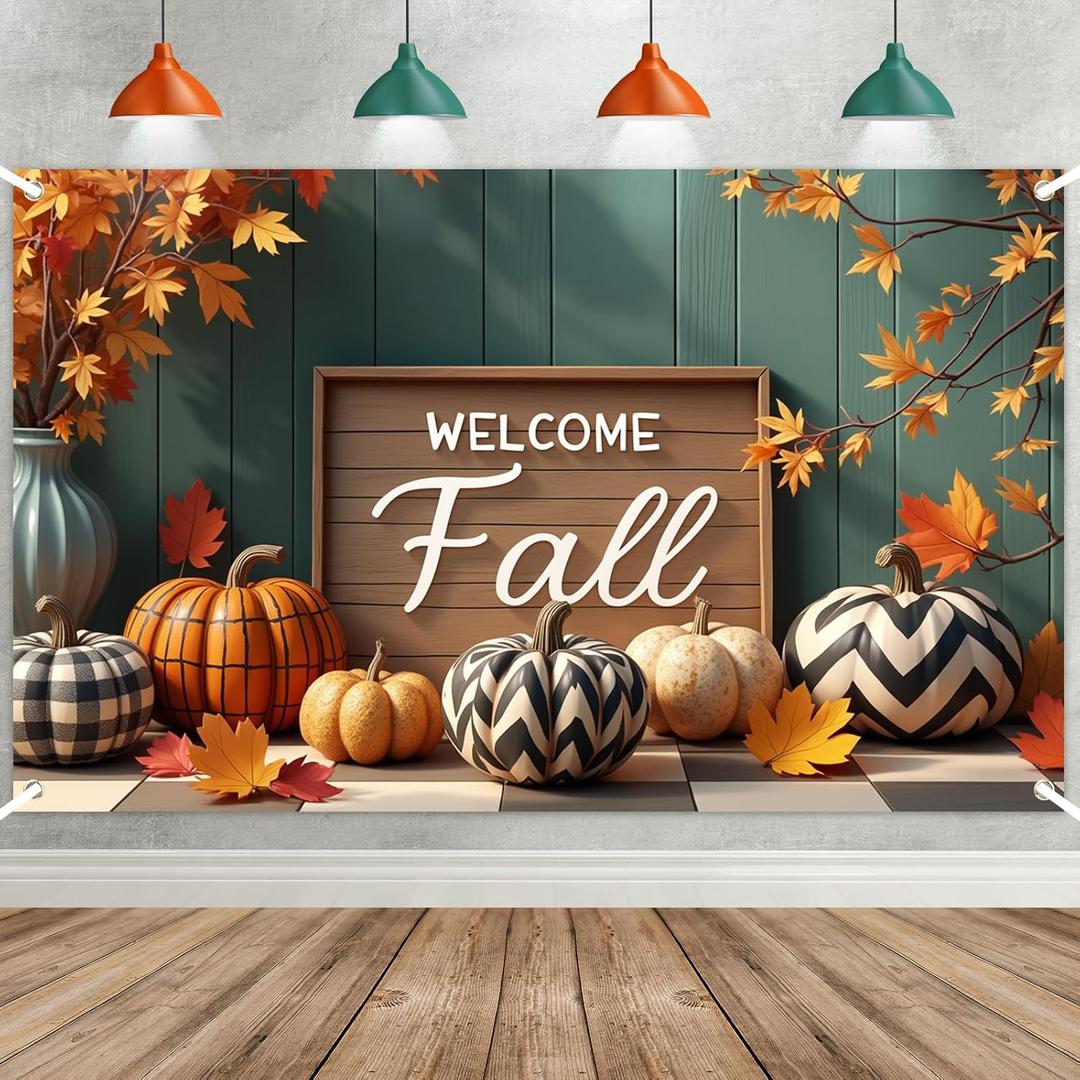 Welcome Fall Backdrop Large Size Thanksgiving Fall Party Banner Decorations Autumn Pumpkin Backdrop Banner for Thankgiving Autumn Party Supplies 70.8 x 43.3 Inch