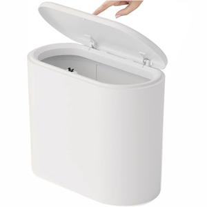 Yieach White 3.17 Gallon Slim Small Bathroom Trash Can with Lid,12L Plastic Thin Trashcans and Covered Wastebasket,Pet or Dog Proof Garbage Can for Bedroom,Rv,Dorm,Office and Lidded Bathroom Trashcan
