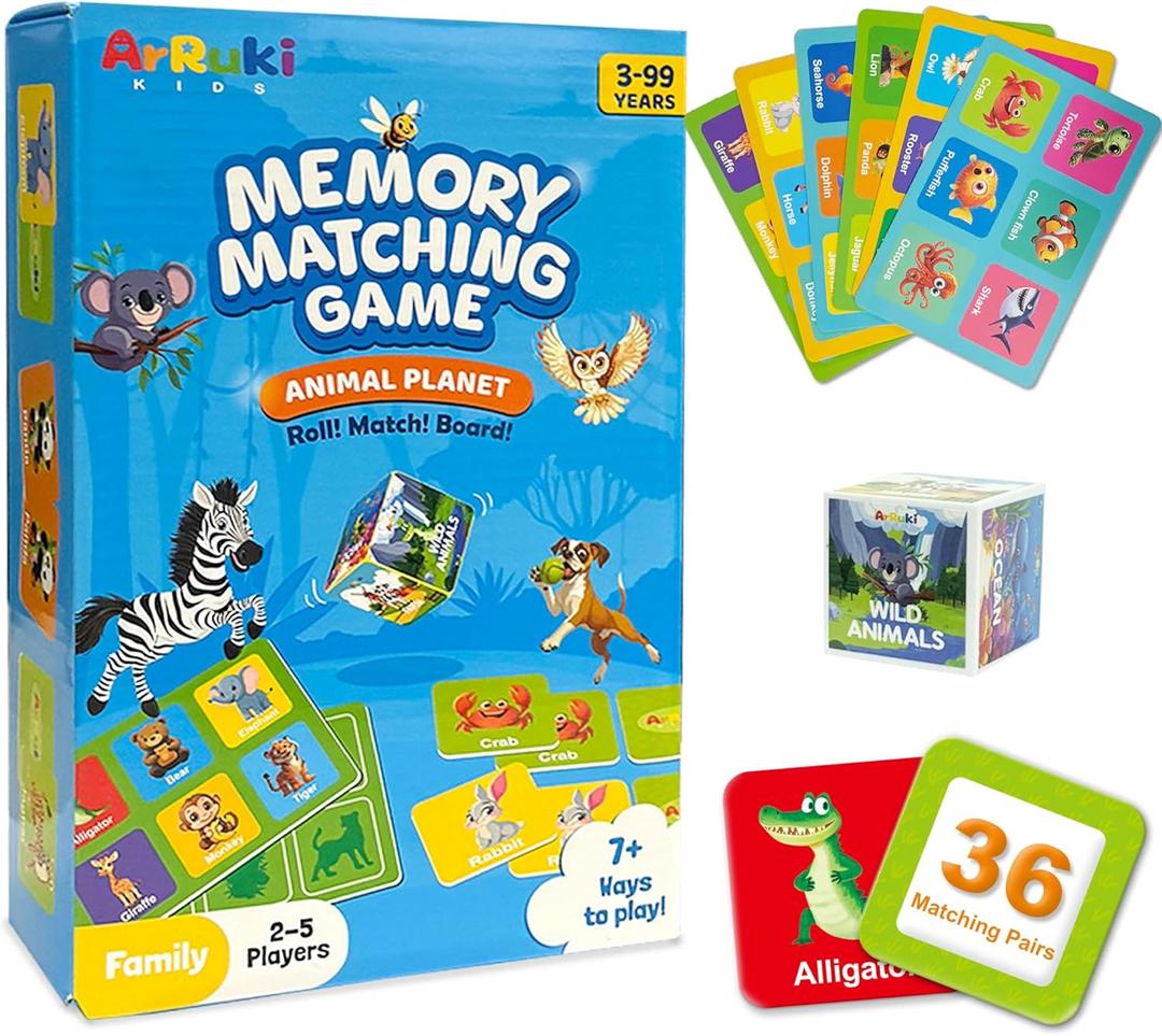 72 PCS Animals Memory Matching Game for Kids, Animal Theme Memory Board Game for Toddlers, Memory Cards Concentration Game for Ages 3 and Up