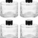HARFINGTON 4pcs 150ml/5oz Empty Glass Diffuser Bottle 3.1" x 3.1" Refillable Fragrance Accessories Aromatherapy Jar Container for Replacement Reed Diffuser DIY Home Bathroom Transparent