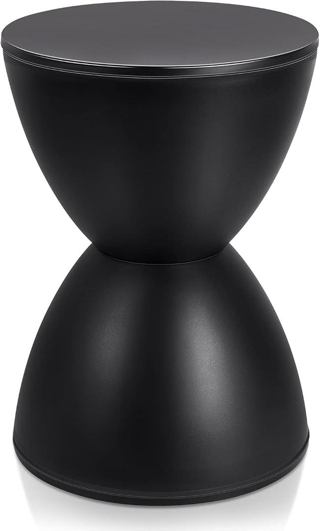 Leinuosen Modern Hourglass Black Drum Side Table, 16.73" H x 11.81" W
Plastic Drum End Table, Round Outdoor Stool Side Table for Coffee Patio, Indoor, Home