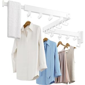 Clothes Drying Rack Wall Mounted, Retractable Drying Racks for Laundry, Foldable Drying Rack With 12 Hooks, Sturdy Tri-Fold Wall Mounted Space Saver for Laundry Room Balcony Bathroom - 49.8", White