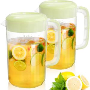 Jucoan 2 Pack 1 Gallon Plastic Pitcher with Lid, Clear Ice Tea Pitcher for Fridge, Large Water Carafe Jug Beverage Pitcher with 3 Position Pour Spout Lid, Handle,Scale for Home, Party