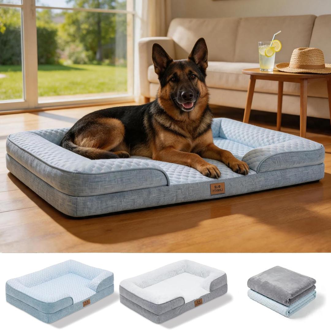 Orthopedic Extra Large Dog Bed with 2 Pack Removable Washable Covers - Soft Plush & Cooling Surface, Waterproof Dog Bed 44 Inch Pet Bed with Egg-Crate Foam and Non-Skid Bottom