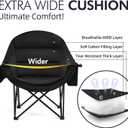 Oversized Camping Chairs for Adults - Heavy Duty Padded Outdoor Folding Lawn XL Camp Chair with Cup Holder Cooler Pockets for Outside Sports Beach Fishing Garden Portable Supports 500lbs, AllBlack