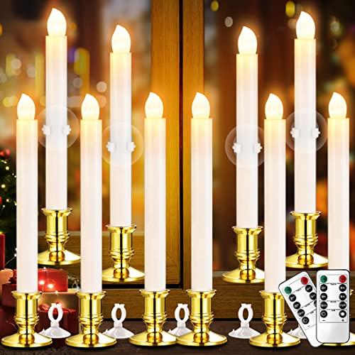 Window Candles, 8 Pack LED Battery Operated Christmas Candles for Windows with Remote Timer Electric Flameless Candle Lights with Candle Holders Suction Cups for Christmas Decorations