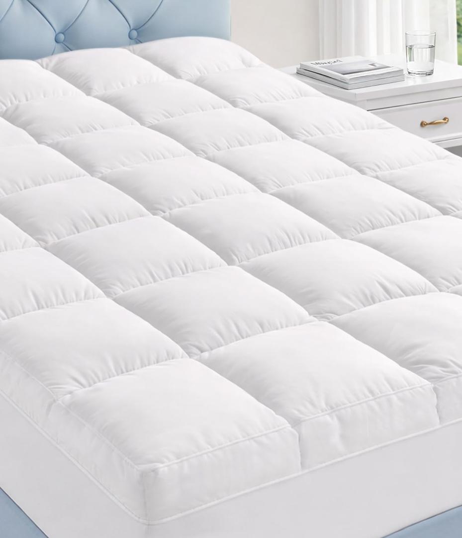 Fracho Cotton Mattress Topper Queen Size, Extra Thick Pillow Top Mattress Pad Cover with Breathable Pure Cotton Surface, Cooling Plush Bed Topper for Back Support, 8-21" Elastic Deep Pocket, White