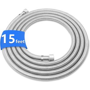 15FT Stainless Steel Braided Water Supply Line for Dishwasher, Brass 3/8 Inch Compression x 3/8 Inch Compression Connections, Food Grade PEX Inner Tube Water Hose