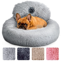 PetJett Calming Small Dog Bed - 23'' Round Dog Beds, Anti-Slip & Washable Super Soft Fluffy Plush Faux Fur Pet Bed, Anti-Anxiety Premium Comfort Donut Puppy Bed, Fits Dogs up to 25 lbs - Bright Grey