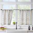 jinchan Boho Linen Kitchen Curtains 36" x 24" Bohemian Geometric Striped Small Window Curtains Light Filtering Farmhouse Country Rustic for Bathroom Living Room RV 2 Panels , Blue
