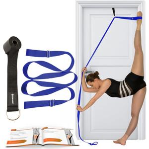 Stretching Strap With Door Anchor - Stretching Equipment to Improve Legs Flexibility - Splits Trainer For Home Ideal In Ballet, Dance, Cheerleading, Taekwondo, Yoga, Pole Dancing & Gymnastics (Dark Blue)