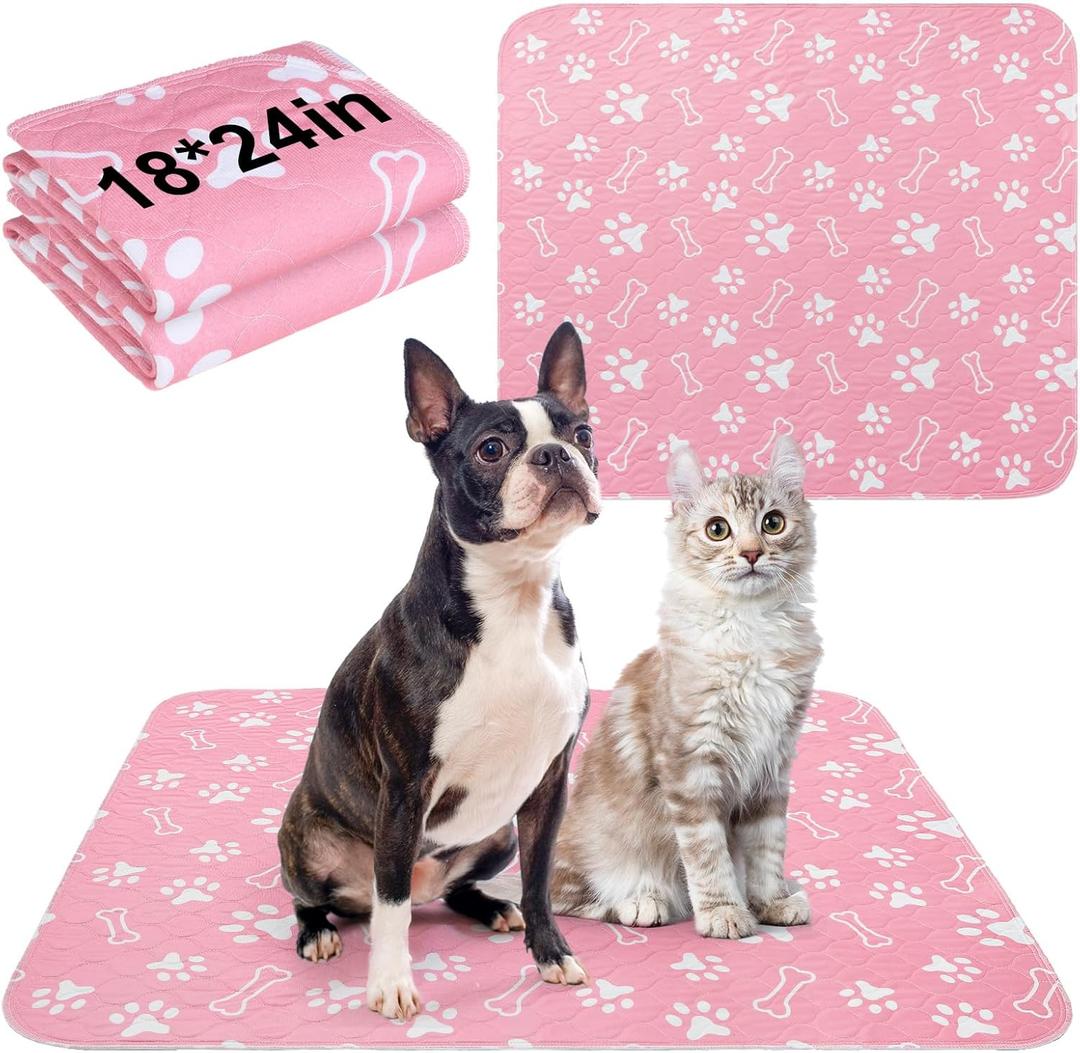 BEAUTYZOO Washable Pee Pads for Dogs, 18'' x 24" Reusable Puppy Pee Pads Super Absorbent Leakproof Dog Training Pads, 2 Pack Non-Slip Potty Pads for Small Medium Dogs Whelping Pads Litter Mat, Pink