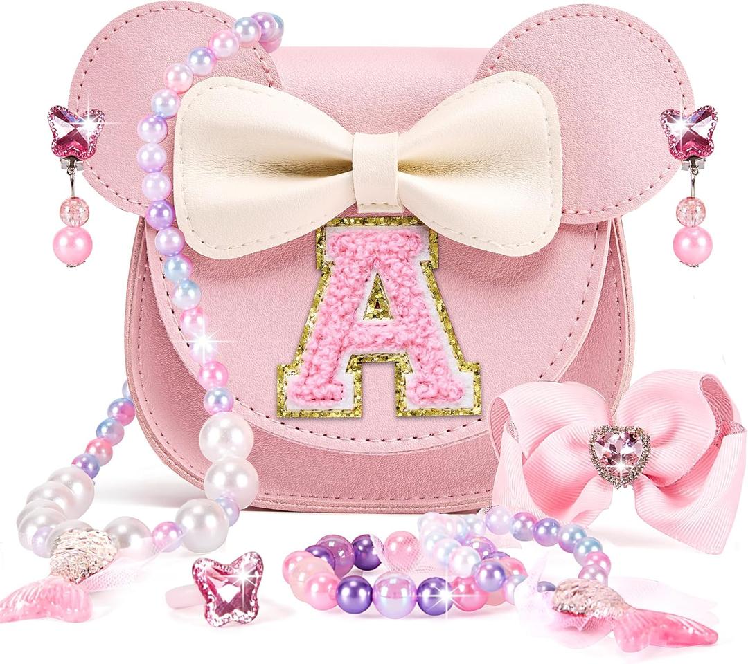 Toddler Purse Gifts for Girls, Little Girl Gifts Princess Dress Up Jewelry Mermaid Toys Mini Mouse Ears Birthday Gifts for Girls 3 4 5 6 7 8 Year old (A, Pink)