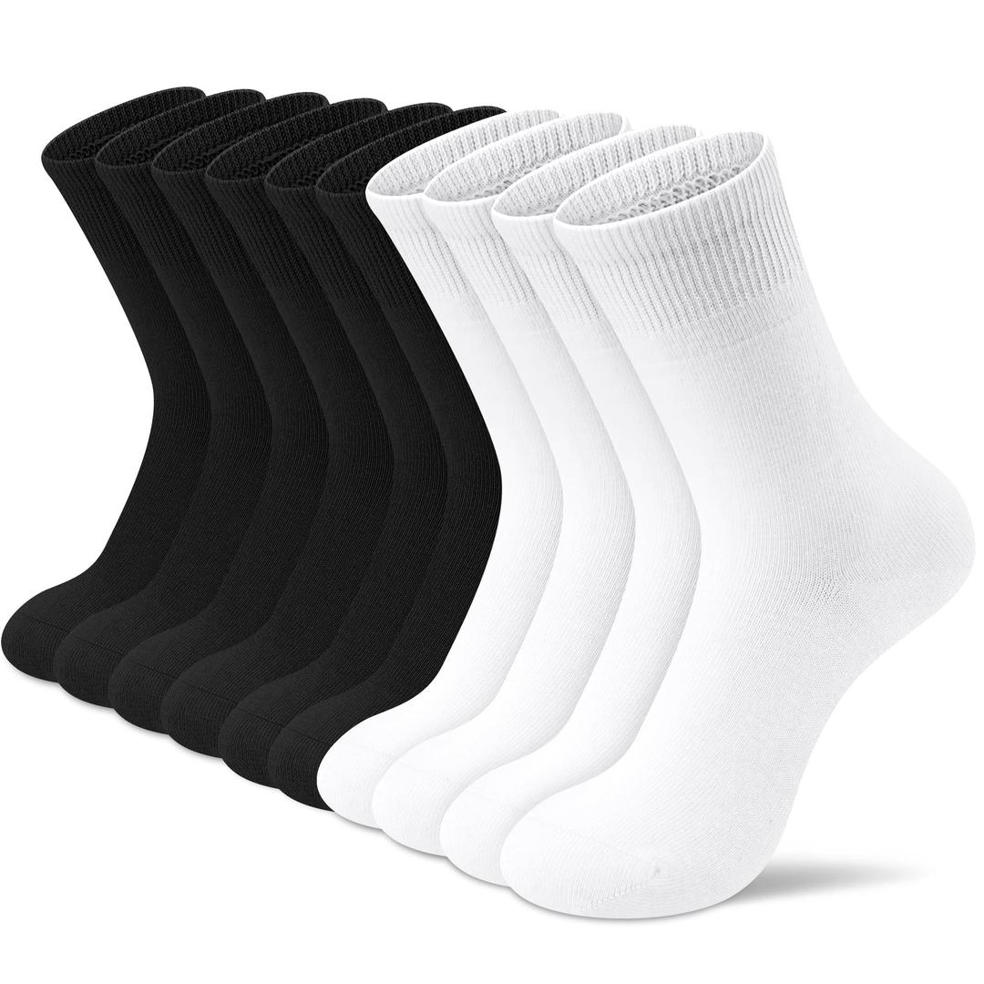 Amutost Womens Cotton Crew Socks 5 Pairs Lightweight, Breathable, Non-Slip Heel Socks for Work, Office & Everyday Comfort L