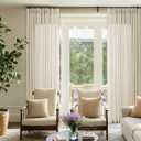 Sheer Linen Curtain 90 Inches Long 72 Inch Wide Pinch Pleated Curtain Drape for Patio Sliding Glass Door with Hooks Rings Cream Beige Oatmeal Semi Sheer Privacy Drapes for Living Dining Room 72x90