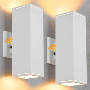 Dusk to Dawn Outdoor Light Fixture, 2 Pack Waterproof Outdoor Wall Lights, Modern Sensor Ootdoor Porch Light Exterior Lighting Fixture, White
