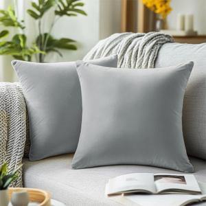 QUORGVES Light Grey Velvet Pillow Covers 20x20 Inch Set of 2, Soft Solid Decorative Square Throw Pillow Covers, Decor Cushion Covers for Bed Sofa Couch Bedroom Living Room - Light Gray