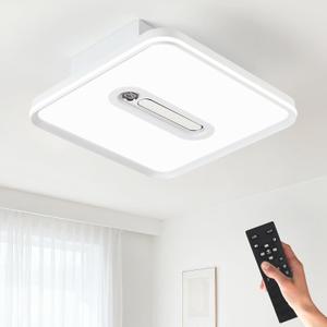 Bladeless Ceiling Fans with Lights Remote Control, Eye Care LED Ceiling Light with Fan, Stepless Dimming 3000K-6000K, Temperature Display, Low Profile Ceiling Fan for Bedroom Kids Room Kitchen