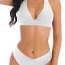 Bikini Sets for Women Two Piece Womens Swimsuits Sexy Adjustable Halter Tops Bathing Suit High Cut Bikini (Small, White)