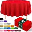 10 Pack Premium Disposable Plastic Tablecloth 84" Round Table Cover for Birthdays Weddings Christmas Anniversary Buffet Table (Red)