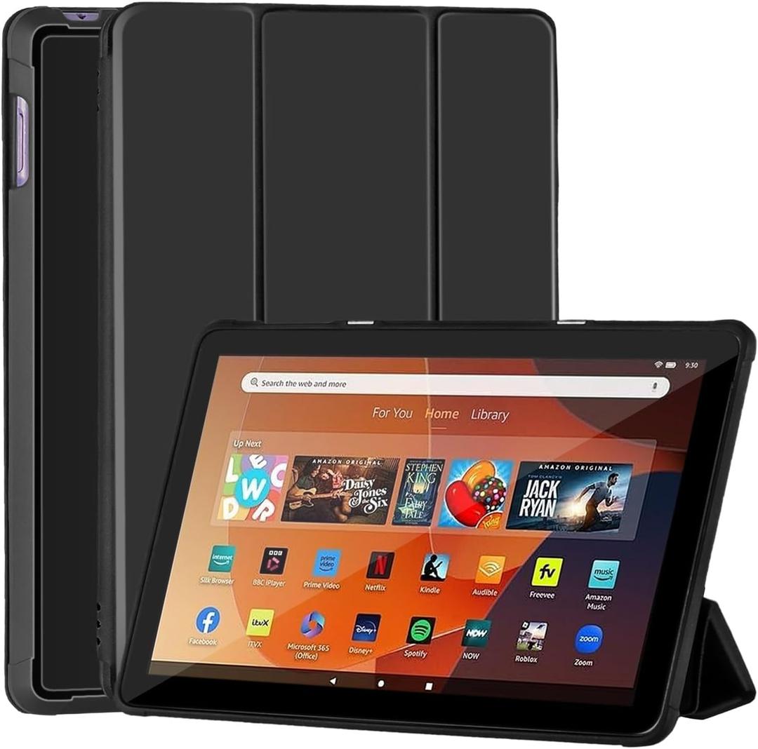 Slim Case for Amazon Kindle All-New Fire HD 10 & Fire HD 10 Kid & Fire 10 Kid Pro(13th Gen, 2023 Release 10.1"),Trifold Stand Cover Dual Angle,Soft TPU Back Hard Shell with Auto Wake/Sleep,Black